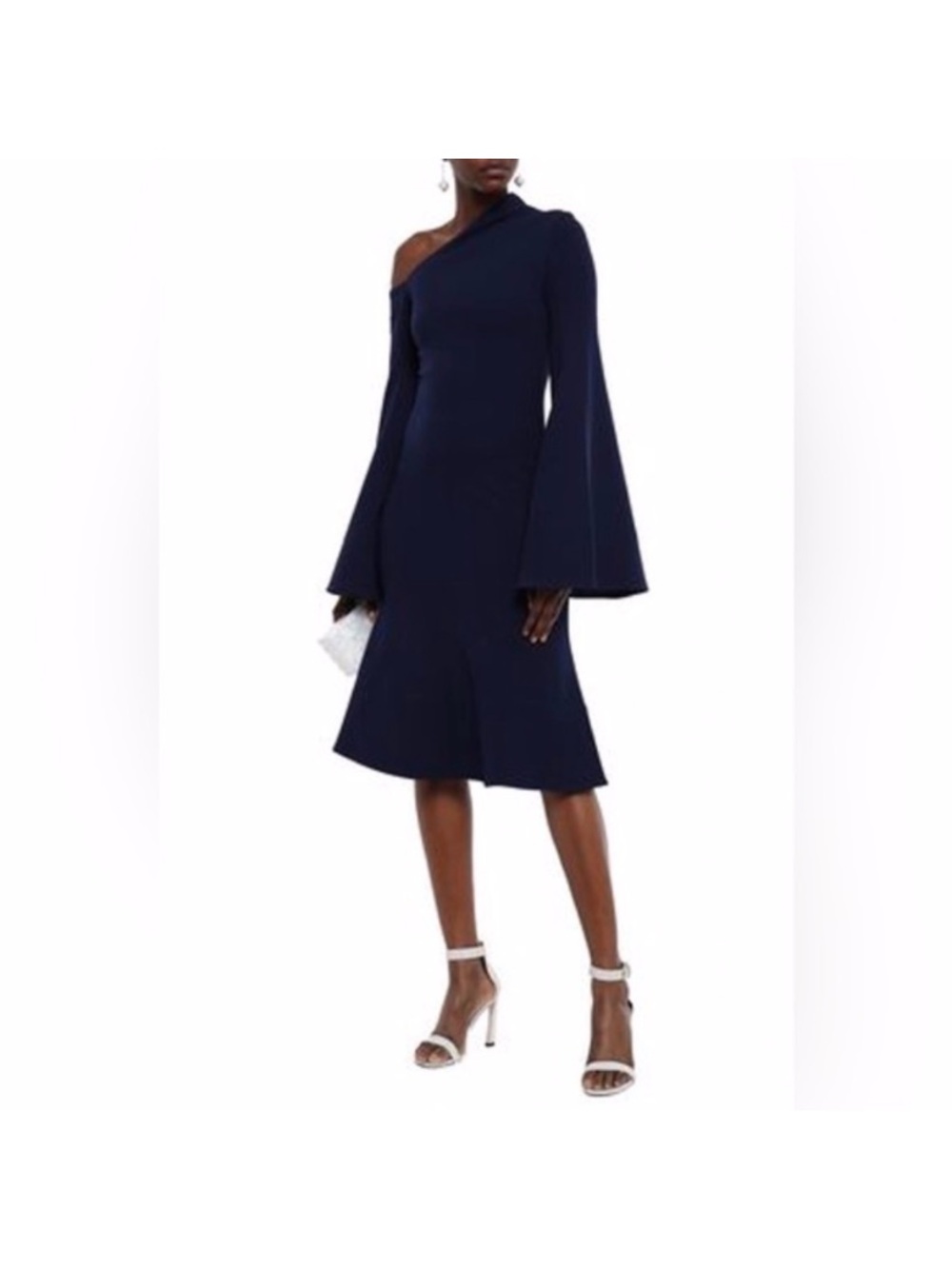 Solace London Haso Dress Stretch Crepe Navy 6 US Formal